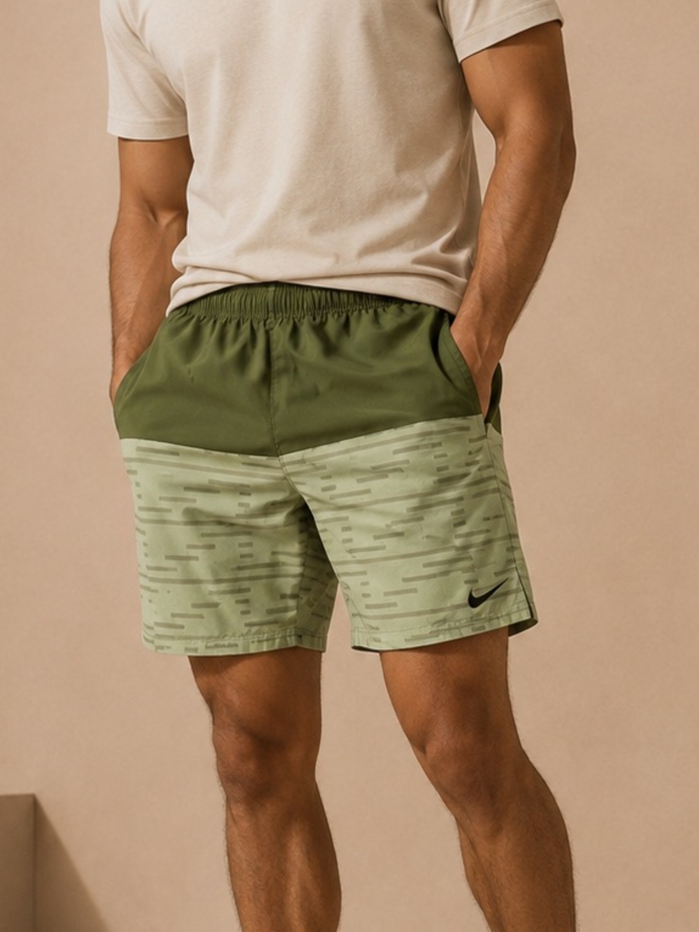 Nike Dri-FIT Olive Green Printed Running Shorts Men’s Medium